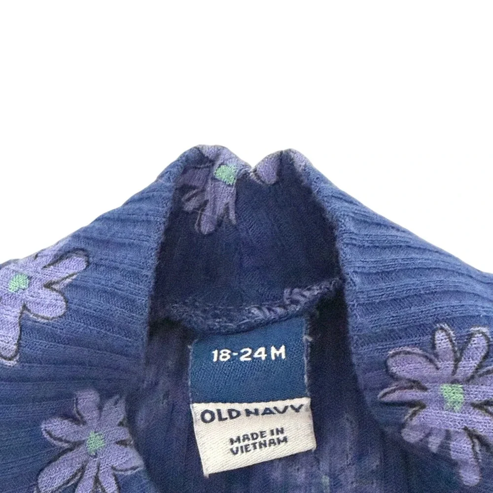 Old Navy Toddler Girls Blue Floral Ribbed Mock Neck Long Sleeve Top 18-24M